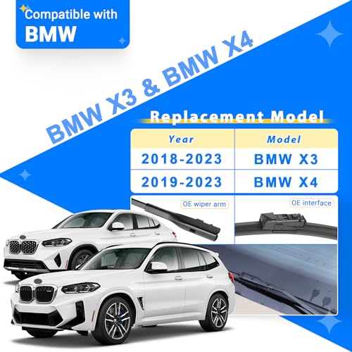 RAINTOK Windshield Wiper Blades Replacement for 2018-2023 BMW X3 X4 Original Factory Quality Front Rear Wipers Blade Set for My Car - 26" 20" 12" (Pack of 3) - Image 2