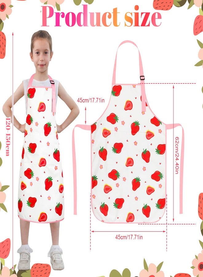 XLSXEXCL 2 Pack Strawberries Kids Aprons, Adjustable Kids Cooking Aprons with 2 Pockets, Toddler Artist Smocks for Girls and Boys for Cooking, Baking, Painting (Cute Strawberry) - Image 2
