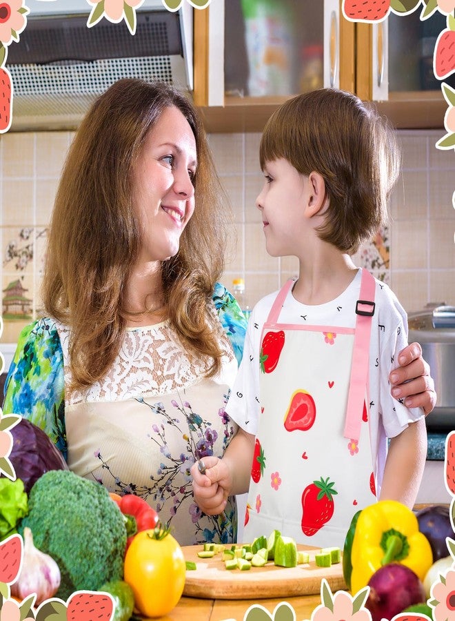 XLSXEXCL 2 Pack Strawberries Kids Aprons, Adjustable Kids Cooking Aprons with 2 Pockets, Toddler Artist Smocks for Girls and Boys for Cooking, Baking, Painting (Cute Strawberry) - Image 5