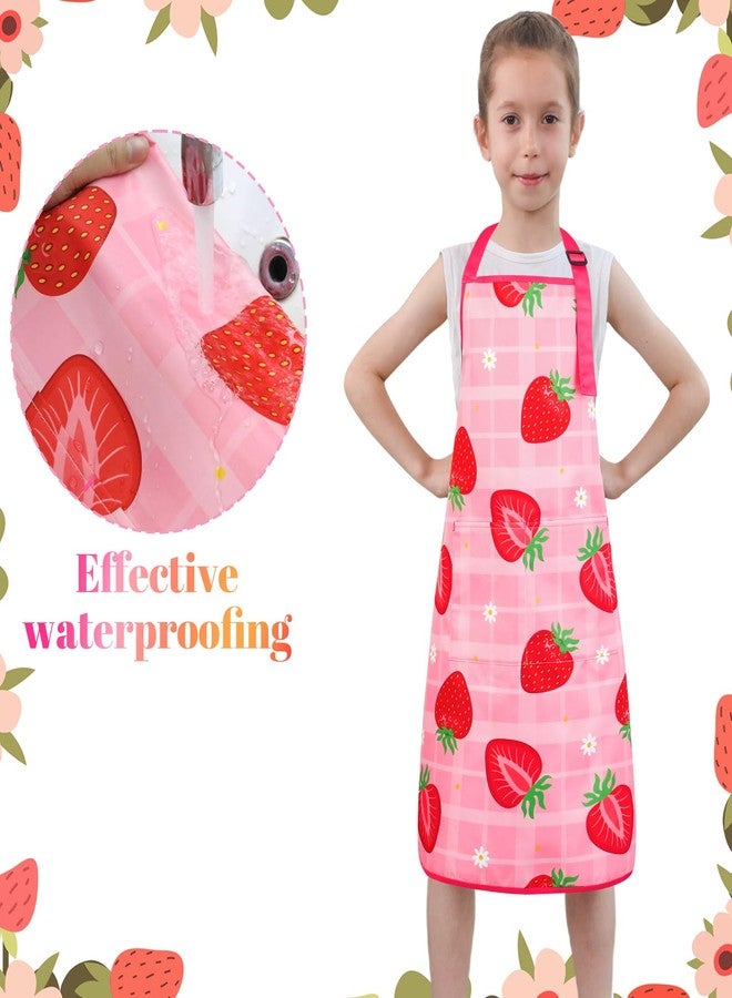 XLSXEXCL 2 Pack Strawberries Kids Aprons, Adjustable Kids Cooking Aprons with 2 Pockets, Toddler Artist Smocks for Girls and Boys for Cooking, Baking, Painting (Cute Strawberry) - Image 4