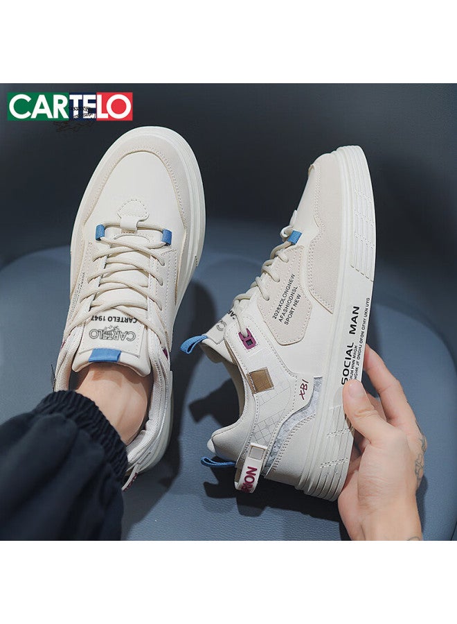 Cartelo Men's Shoes, Autumn Fashion Casual Shoes, Versatile White Sneakers For Men, Sports Skateboard Shoes, Khaki Color, Size 42 - Image 3