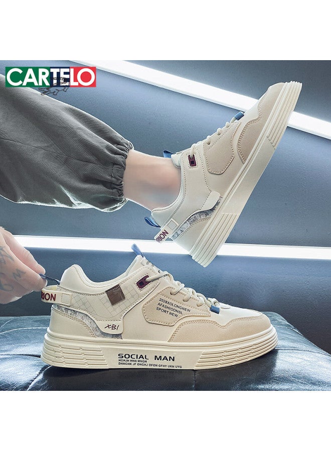 Cartelo Men's Shoes, Autumn Fashion Casual Shoes, Versatile White Sneakers For Men, Sports Skateboard Shoes, Khaki Color, Size 42 - Image 4