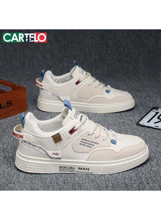 Cartelo Men's Shoes, Autumn Fashion Casual Shoes, Versatile White Sneakers For Men, Sports Skateboard Shoes, Khaki Color, Size 42 - Image 1