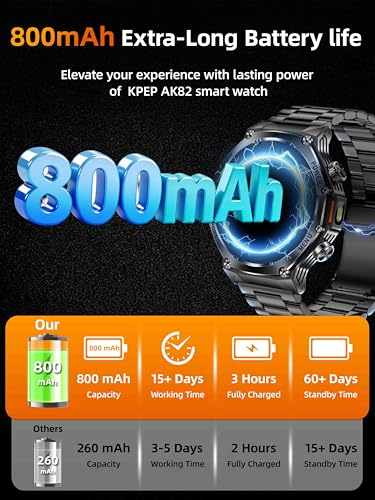 KPEP Military Watches for Men with 2 Straps Bluetooth Call 175 HD Screen Military Watch with Flashlight 800mAh Battery SpO2 Heart Rate Sleep Monitor IP68 Waterproof Smartwatches for Android iOS - Image 3