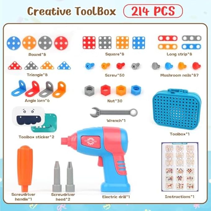MAGIC MONTESSORI PLAY TOOLBOX,DINOSAUR MAGIC PLAY DRILLING KIT,MOSAIC PUZZLE TOY,STEM DESIGN & DRILL CONSTRUCTION SET, BUSY BOARD SCREW ASSEMBLY TOY GIFT FOR KIDS AGES 3-12 YEARS OLD - Image 3