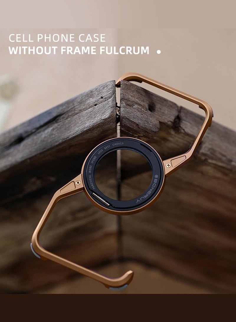CATANES ( for iPhone 16 Pro Max ) Frameless Magsafe Hard Case Cover Cool Luxury Design Z-shaped Light Metal with 360° Rotation Magnetic O Ring Stand / Desert Titanium Color  - Image 3