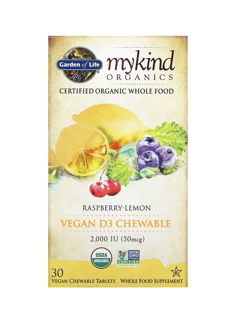 Garden of Life - MyKind Organics Vegan D3 Raspberry-Lemon 50 mcg 2,000 IU 30 Vegan Chewable Tablets - Image 1