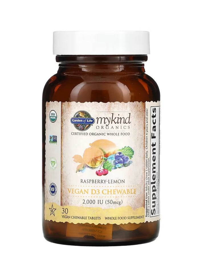 Garden of Life - MyKind Organics Vegan D3 Raspberry-Lemon 50 mcg 2,000 IU 30 Vegan Chewable Tablets - Image 1