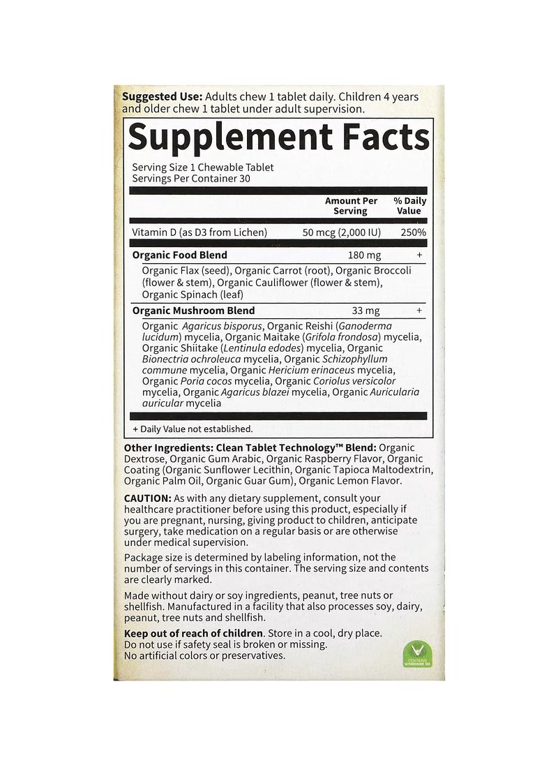 Garden of Life - MyKind Organics Vegan D3 Raspberry-Lemon 50 mcg 2,000 IU 30 Vegan Chewable Tablets - Image 1
