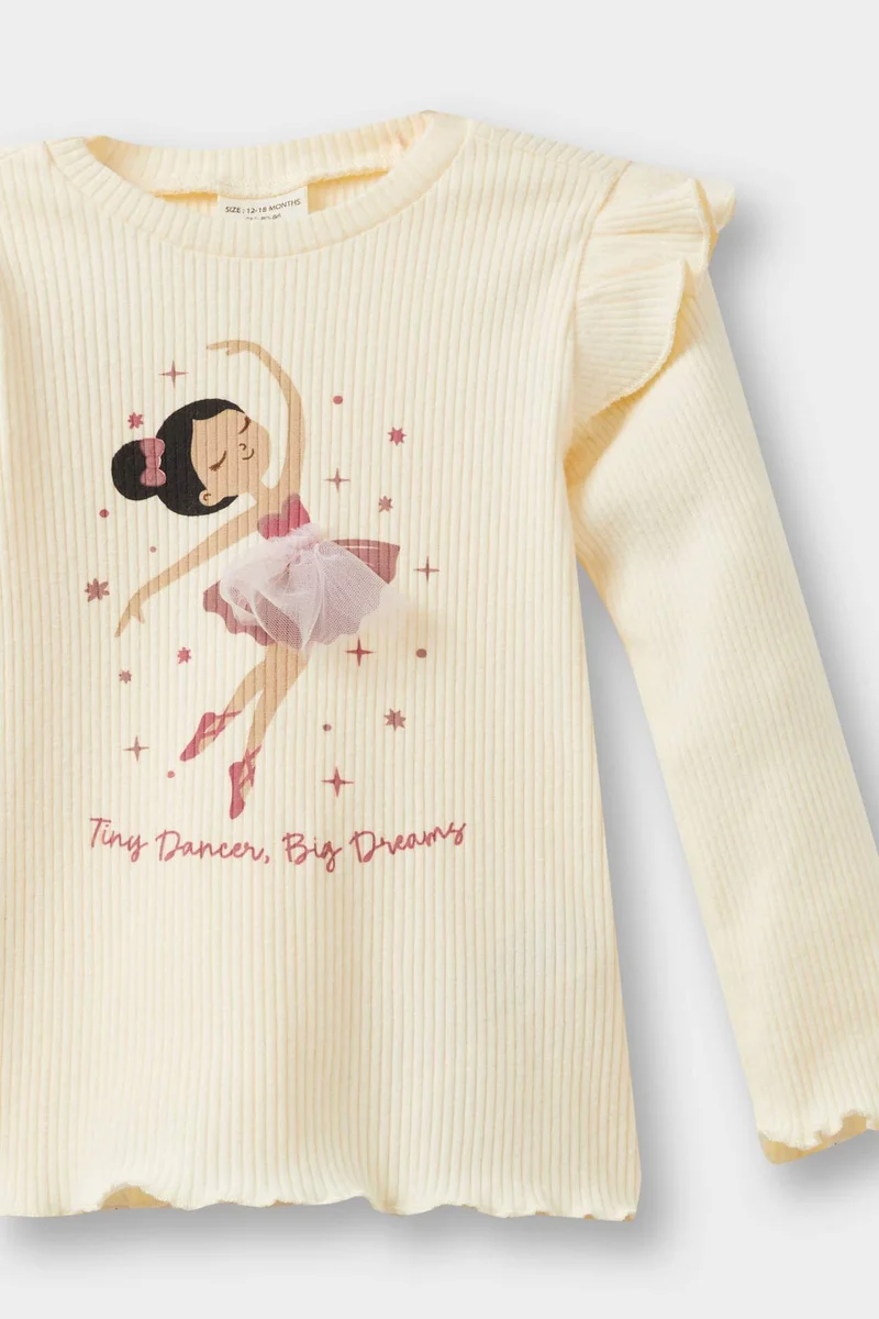 ديفاكتو Baby Girl Crew Neck Ballerina Printed T-Shirt