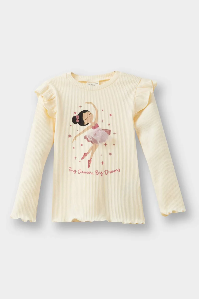 ديفاكتو Baby Girl Crew Neck Ballerina Printed T-Shirt