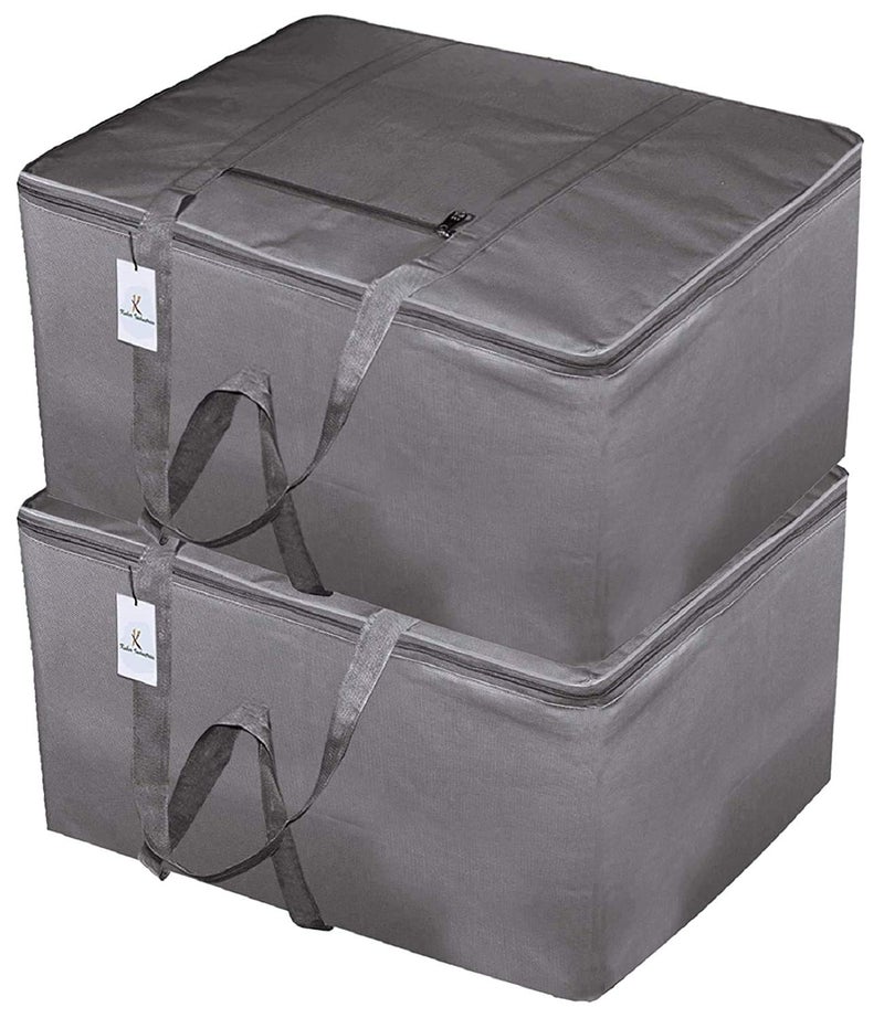 Kuber Industries Kuber Industries Small Size Lightweight Foldable Rexine Jumbo Underbed Storage Bag with Zipper and Handle GreyPack of 2  - Image 1