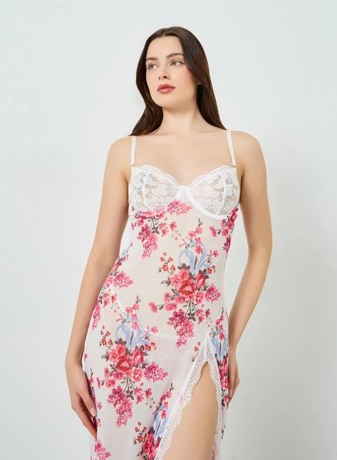 Styli  Women Floral Lace Slip Dress with Brief for Women | Best Price UAE