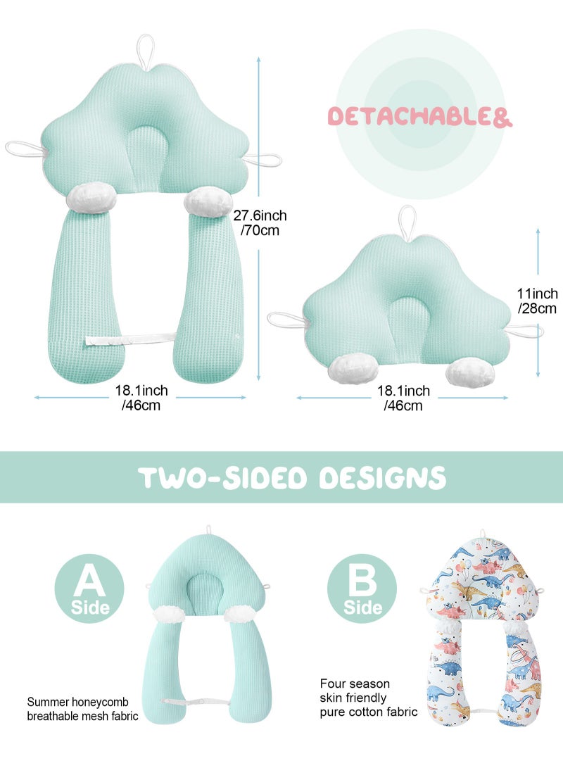 أوربازار وسادة حديثي الولادة، وسادة تشكيل رأس الطفل، وسادة تشكيل النوم ودعم الرقبة وسادة إسفنجية ذات ذاكرة للأطفال مع ارتفاع قابل للتعديل وجيدة التهوية للنوم بتصميم مريح وقابل للغسل (أخضر نعناعي + ديناصور) - Image 2