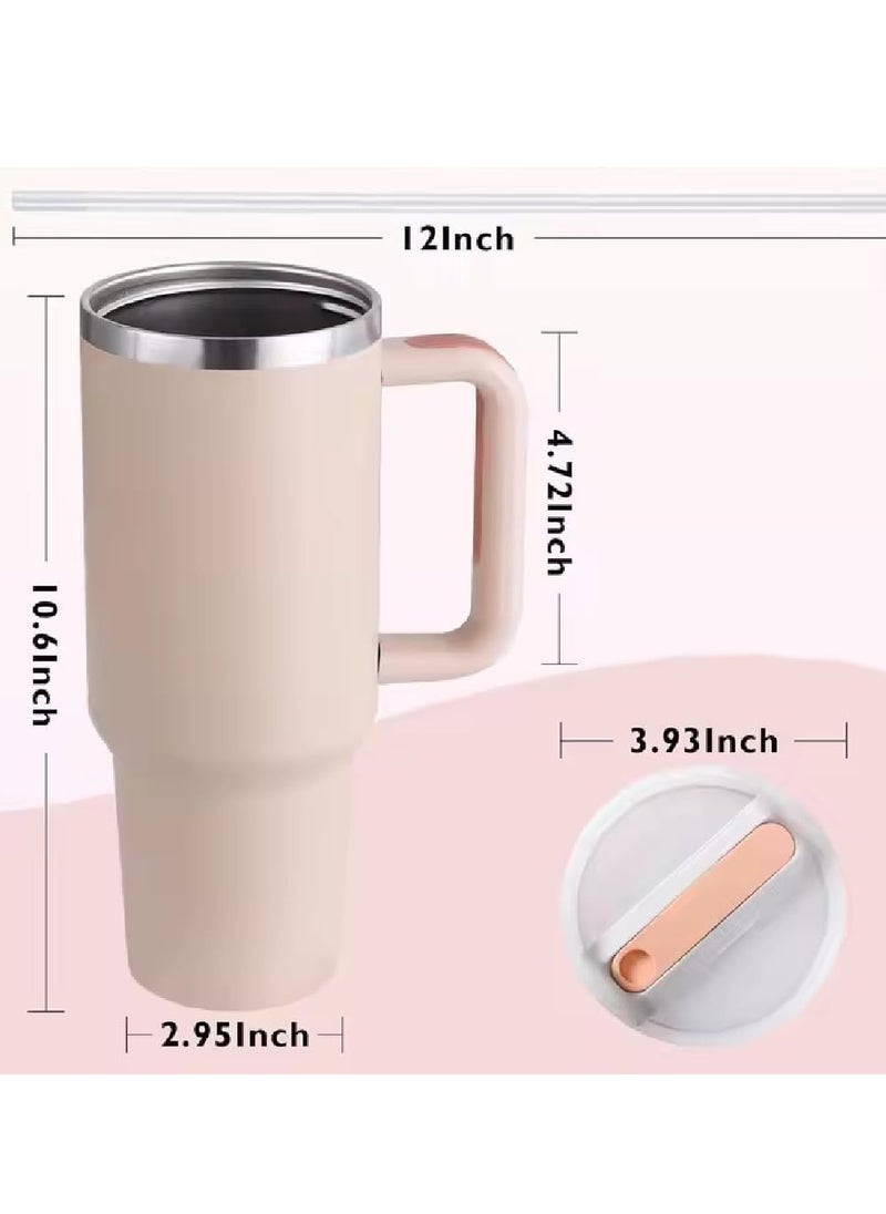 Stanley Quencher H20 Flowstate Stainless Steel Vacuum Insulated Tumbler with Lid and Straw for Water, Iced Tea or Coffee, Smoothie and More, Cream Rose Quartz
