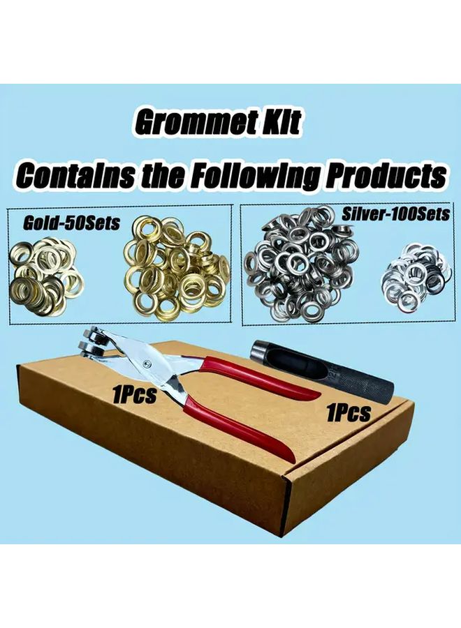 Golden Silvery 12mm Punch Installation Clamp Set With 150 Grommets For Leather Fabric Belt - Image 4