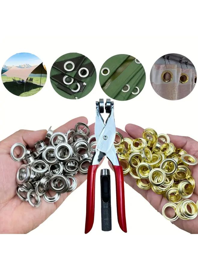 Golden Silvery 12mm Punch Installation Clamp Set With 150 Grommets For Leather Fabric Belt - Image 5