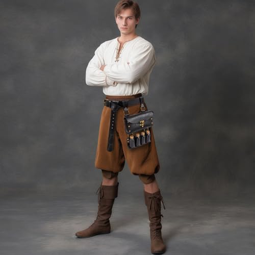 SUMGOGO Belt Pouch Waist Bag Fanny Pack Medieval Vintage Leather Pouch Cellphone Holder Holster Carry Belt Purse Pocket Casual Hiking Festival Renaissance Faire Costume Props Travel Wallet (K2-Black) - Image 2