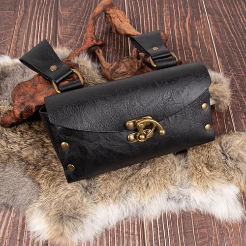 SUMGOGO Belt Pouch Waist Bag Fanny Pack Medieval Vintage Leather Pouch Cellphone Holder Holster Carry Belt Purse Pocket Casual Hiking Festival Renaissance Faire Costume Props Travel Wallet (K2-Black) - Image 4
