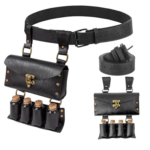 SUMGOGO Belt Pouch Waist Bag Fanny Pack Medieval Vintage Leather Pouch Cellphone Holder Holster Carry Belt Purse Pocket Casual Hiking Festival Renaissance Faire Costume Props Travel Wallet (K2-Black) - Image 1