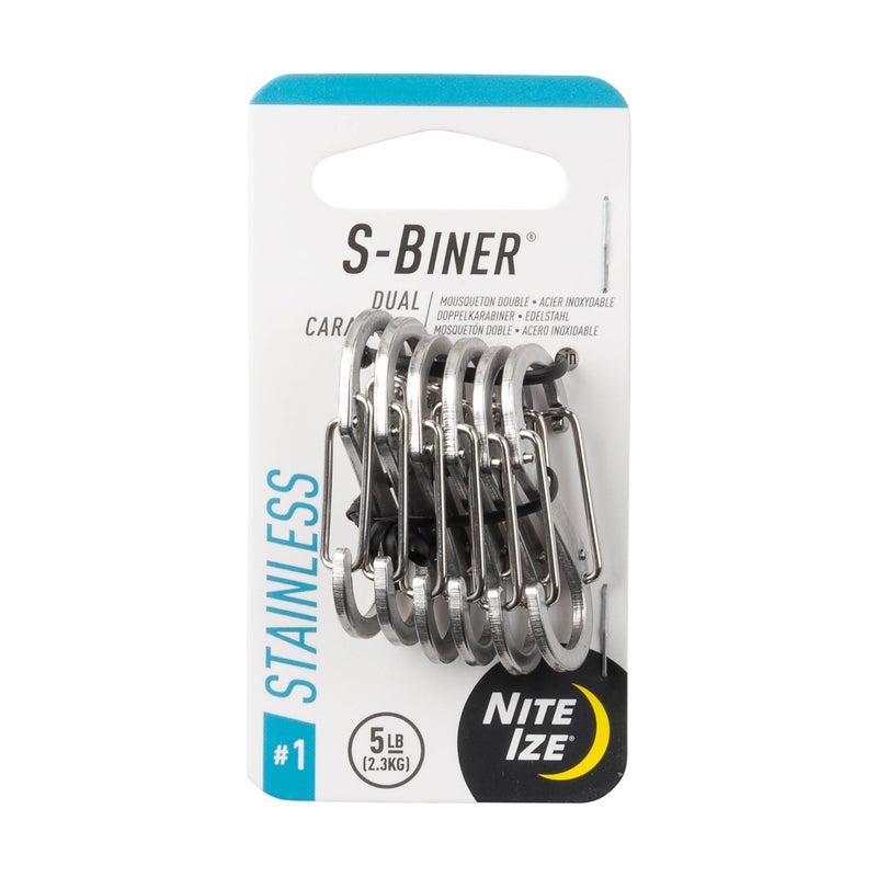 Nite Ize S-Biner Stainless Steel Dual Carabiner - Stainless Steel S-Biners for Key Organizer, Key Rings, or Belt Clip - Size 1, (6 Pack) - Image 1