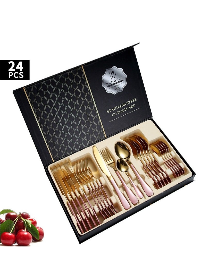 Y&D 24-Piece Steak Knife Fork Spoon Cutlery Gift Box Set 