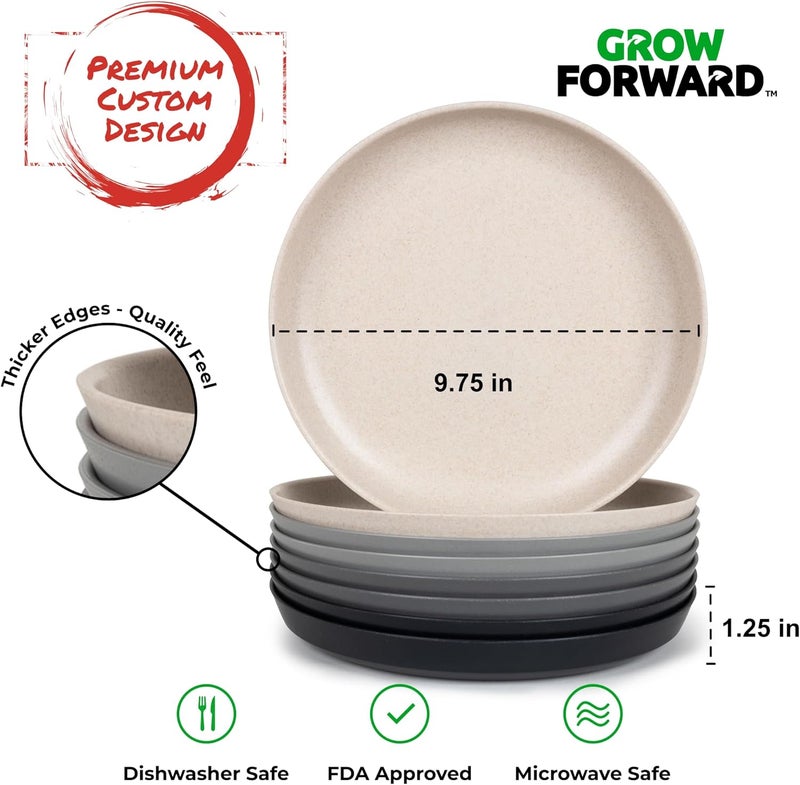 Grow Forward Premium Wheat Straw Plates  10 Inch Reusable Hard Plastic Dinner Plates Set of 8  Unbreakable Microwave Safe Plates for Dessert Camping RV Outdoors Patio Kitchen Dishes  Moonlight - Image 3