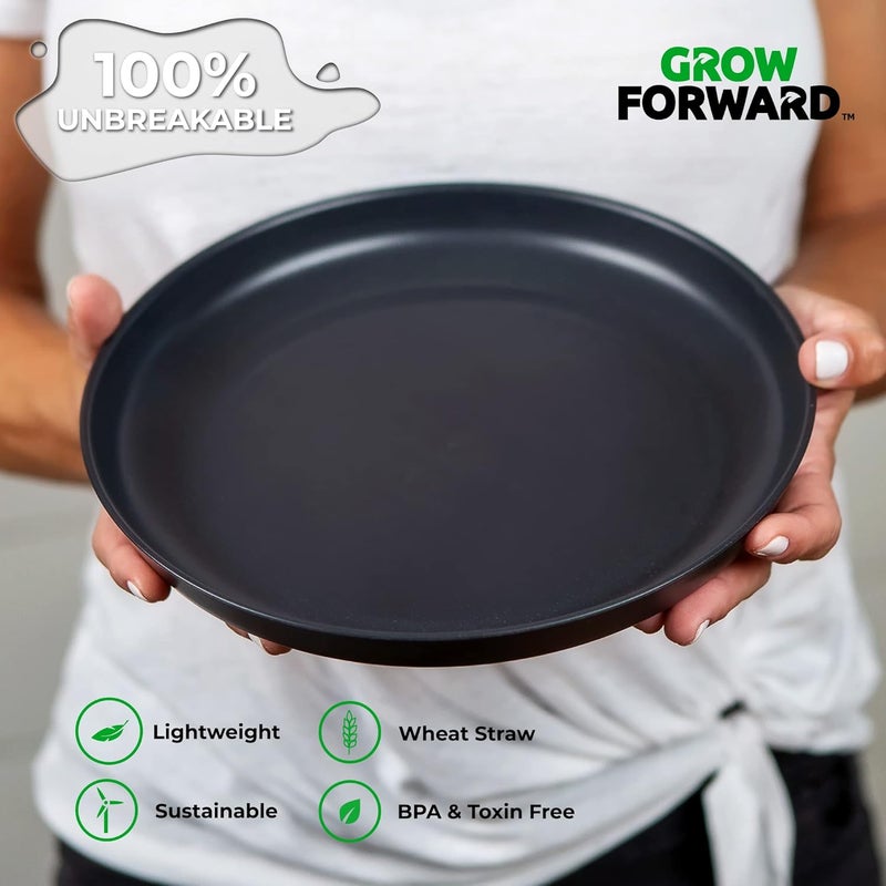 Grow Forward Premium Wheat Straw Plates  10 Inch Reusable Hard Plastic Dinner Plates Set of 8  Unbreakable Microwave Safe Plates for Dessert Camping RV Outdoors Patio Kitchen Dishes  Moonlight - Image 4