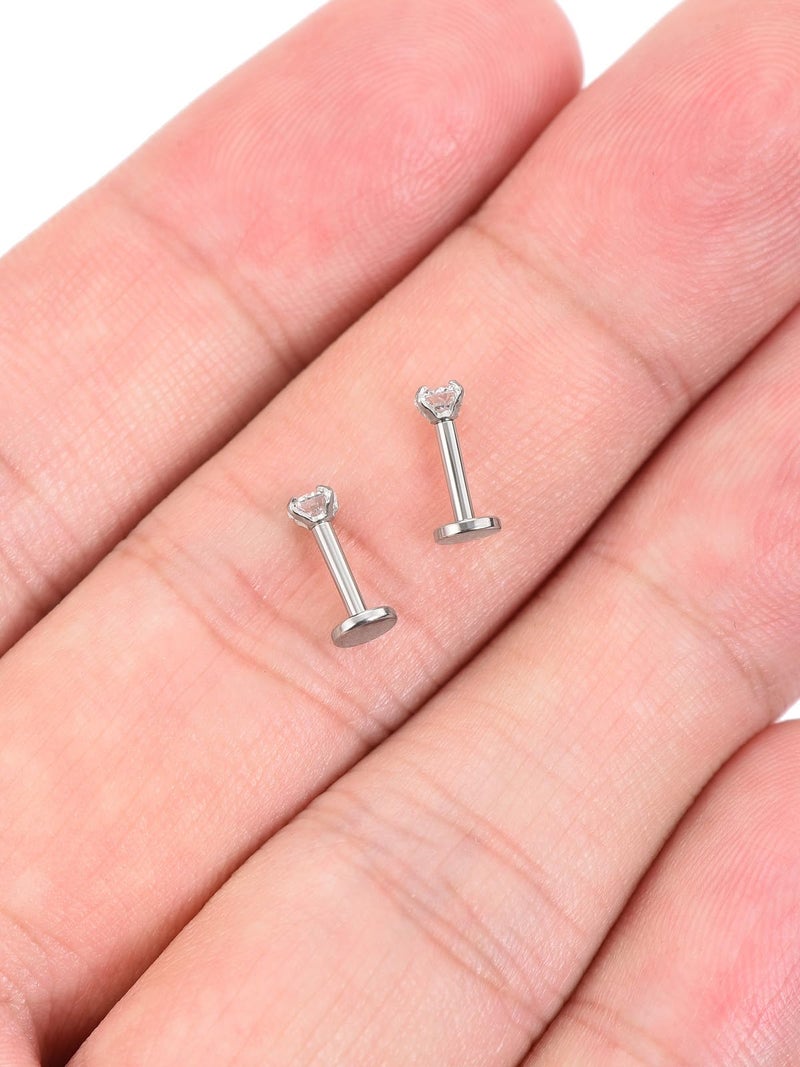 PiercingJ 2-4pcs 16g 316L Stainless Steel 3mm Cubic Zirconia Labret Monroe Lip Ring/Tragus/Helix Earring,6-12mm Bar Length - Image 5