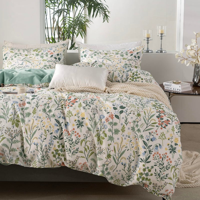 Jane yre Queen Duvet Cover Set Floral Brushed Microfiber 3 Pieces Floral Bedding Set Queen Garden Style Red Floral Pattern Flower Queen Duvet Cover with Zipper Closure Luxury Soft Breathable Comfy - Image 2