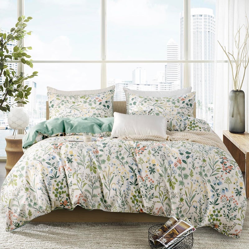 Jane yre Queen Duvet Cover Set Floral Brushed Microfiber 3 Pieces Floral Bedding Set Queen Garden Style Red Floral Pattern Flower Queen Duvet Cover with Zipper Closure Luxury Soft Breathable Comfy - Image 1