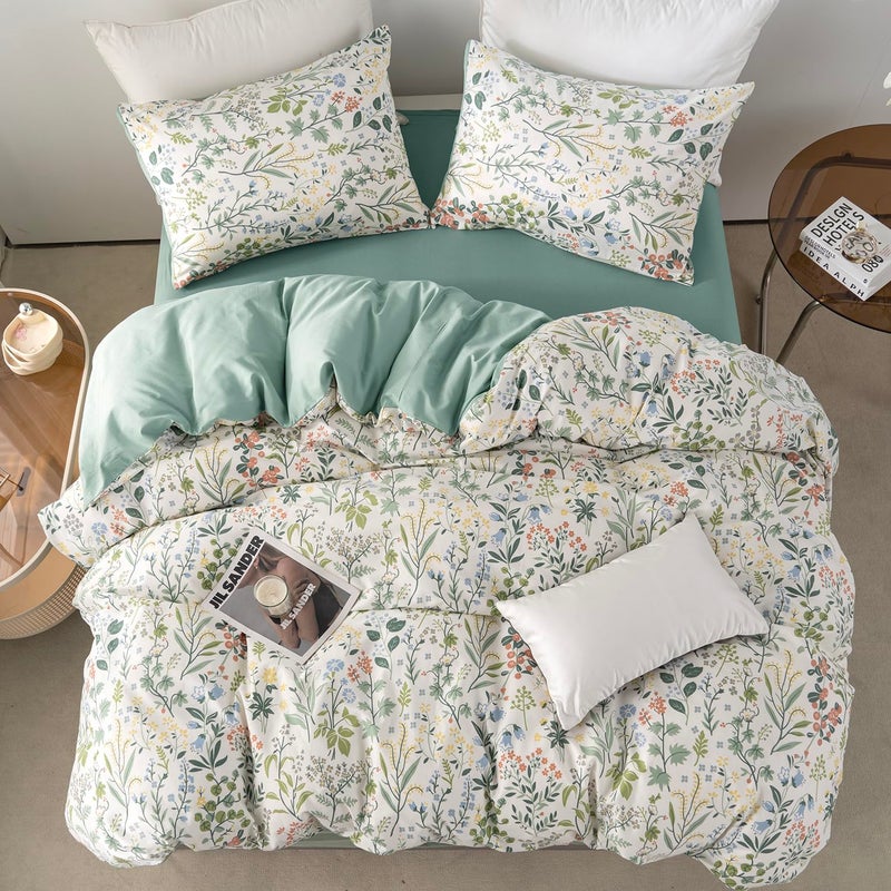 Jane yre Queen Duvet Cover Set Floral Brushed Microfiber 3 Pieces Floral Bedding Set Queen Garden Style Red Floral Pattern Flower Queen Duvet Cover with Zipper Closure Luxury Soft Breathable Comfy - Image 4