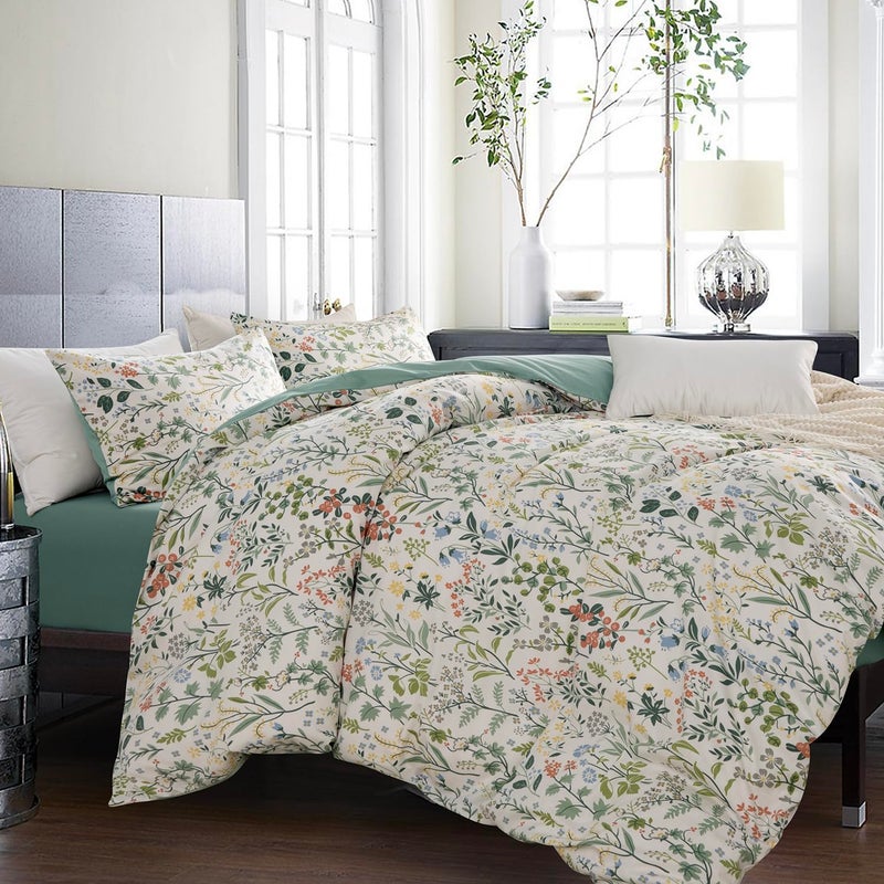 Jane yre Queen Duvet Cover Set Floral Brushed Microfiber 3 Pieces Floral Bedding Set Queen Garden Style Red Floral Pattern Flower Queen Duvet Cover with Zipper Closure Luxury Soft Breathable Comfy - Image 3