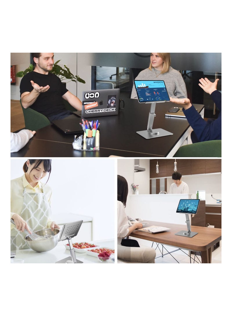 Captaintech Tablet Stand for Desk, Height Adjustable Aluminum for iPad Stand Holder, Foldable 360° Swivel Desktop Tablet Stand Holder Dock for 4 - 13 Tablet (Silver) - Image 5