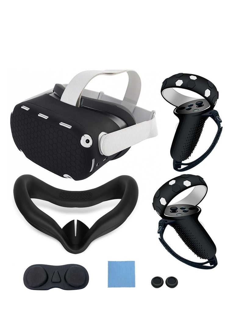 General VR Cover Accessories Set Compatible with Meta Quest 2, MLemonVR Silicone VR Shell, Controller Grips  Face Cover, on Caps, Lens Cover + Glasses Cloth Set for Quest 2 (Black, for Quest 2)  - Image 1