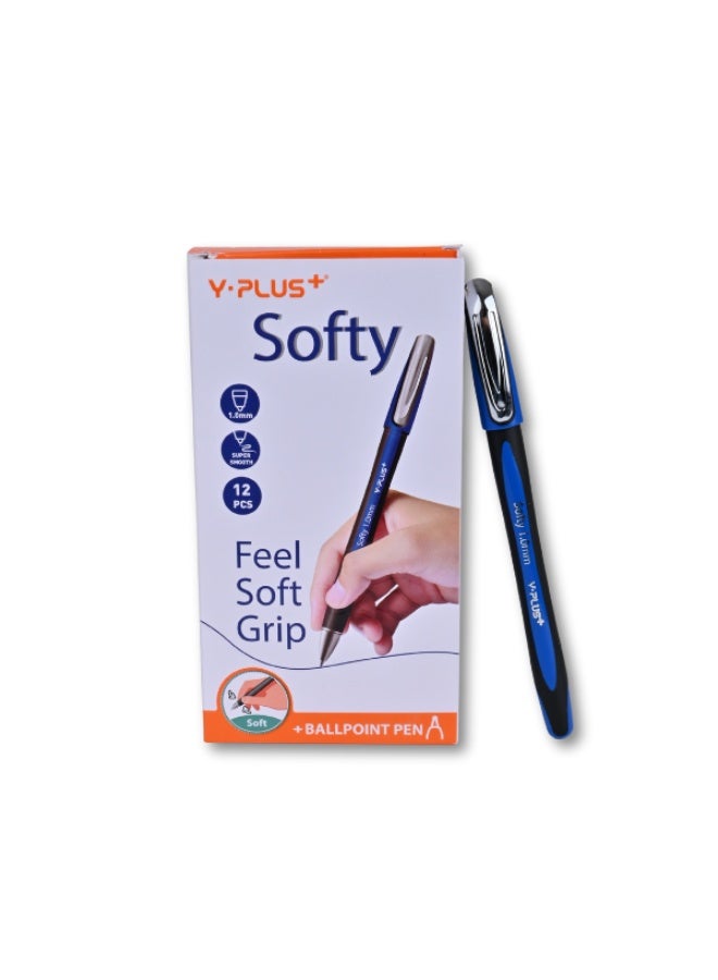 Y plus+ Y-PLUS+ Softy Ballpoint Pens - 1.0mm Smooth Writing - 12 Pcs - Image 1