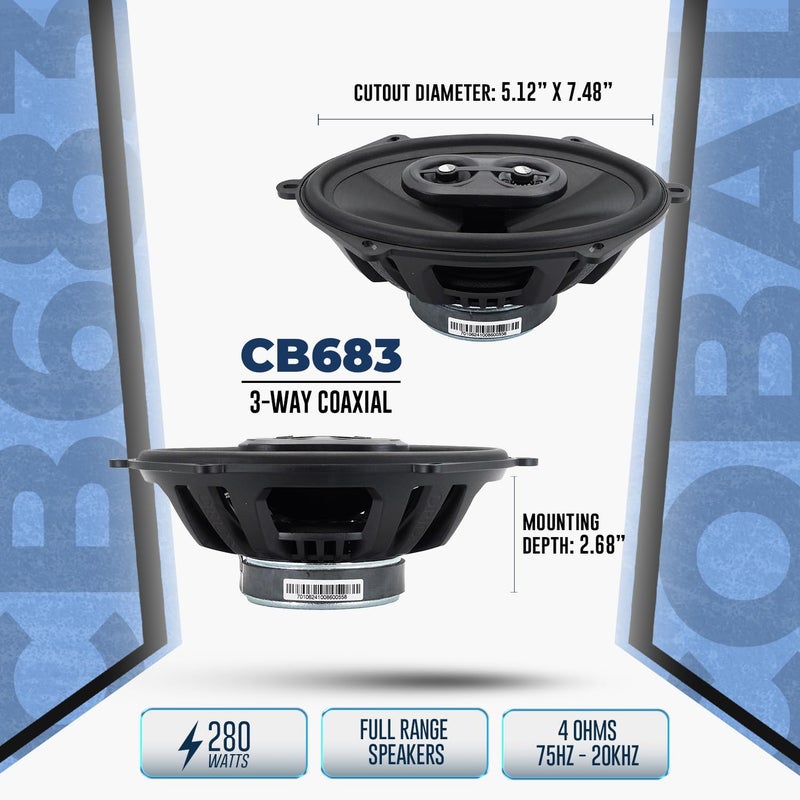 Orion Cobalt Series CB683 6x8” 3-Way Coaxial Car Speakers, 280W, 4 Ohms, Full Range, Enhanced Bass, Polypropylene Cone & Butyl Rubber Surround, Easy Install (Pair) - Image 3