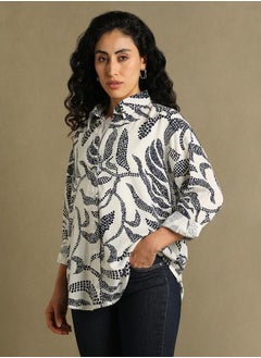 Dennis Lingo Blue Printed Shirt for Women - Oversized Fit, Trendy  - Image 1