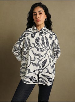 Dennis Lingo Blue Printed Shirt for Women - Oversized Fit, Trendy  - Image 5