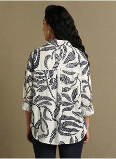Dennis Lingo Blue Printed Shirt for Women - Oversized Fit, Trendy  - Image 2
