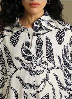 Dennis Lingo Blue Printed Shirt for Women - Oversized Fit, Trendy  - Image 4
