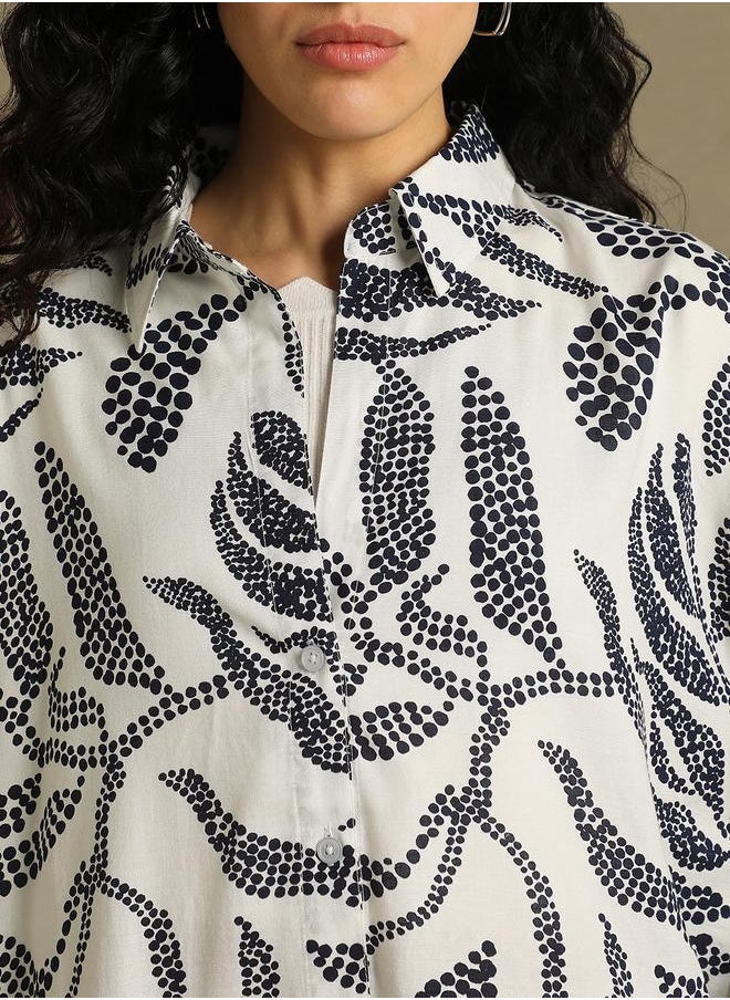 Dennis Lingo Blue Printed Shirt for Women - Oversized Fit, Trendy  - Image 4
