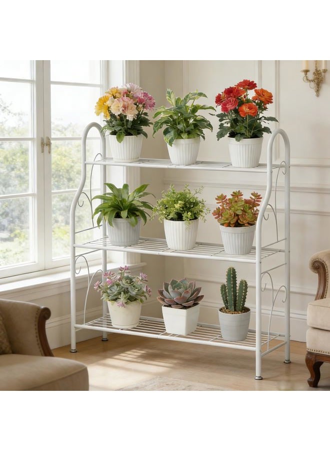 SORCEDAS Plant Stand Indoor Outdoor Plant Stands 3 Tier Metal Corner Plant Shelf Multiple Holder for Living Room Balcony Garden, White - Image 3