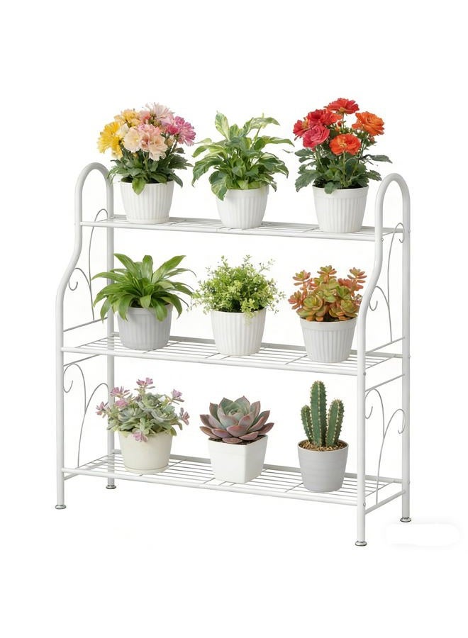 SORCEDAS Plant Stand Indoor Outdoor Plant Stands 3 Tier Metal Corner Plant Shelf Multiple Holder for Living Room Balcony Garden, White - Image 1