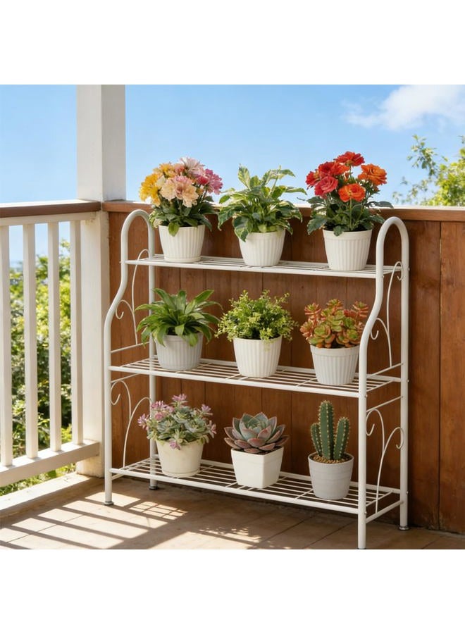 SORCEDAS Plant Stand Indoor Outdoor Plant Stands 3 Tier Metal Corner Plant Shelf Multiple Holder for Living Room Balcony Garden, White - Image 2