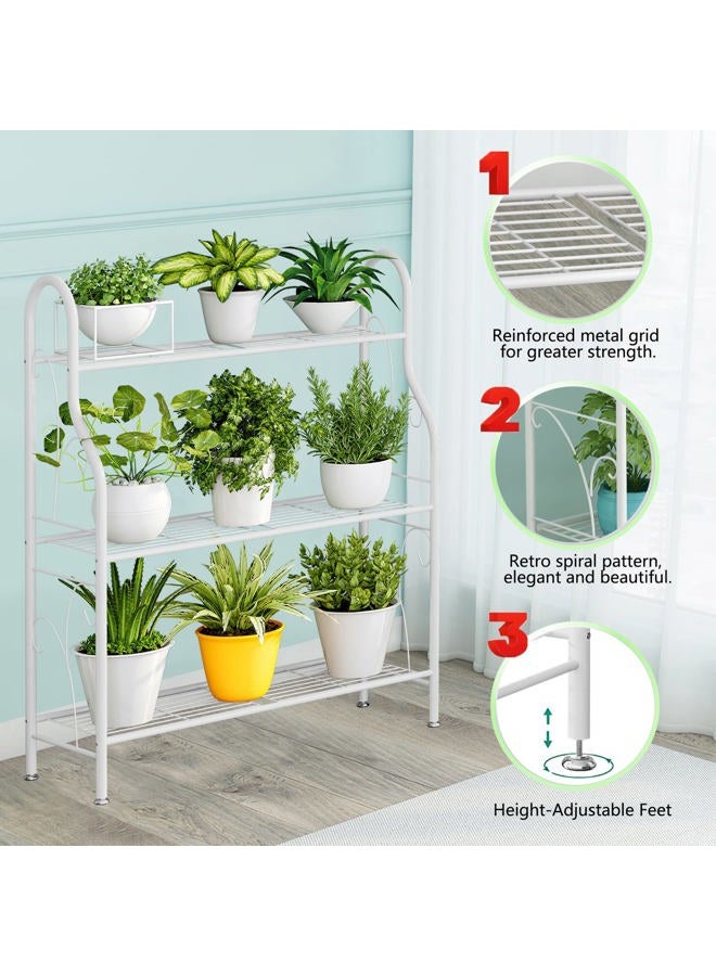 SORCEDAS Plant Stand Indoor Outdoor Plant Stands 3 Tier Metal Corner Plant Shelf Multiple Holder for Living Room Balcony Garden, White - Image 4