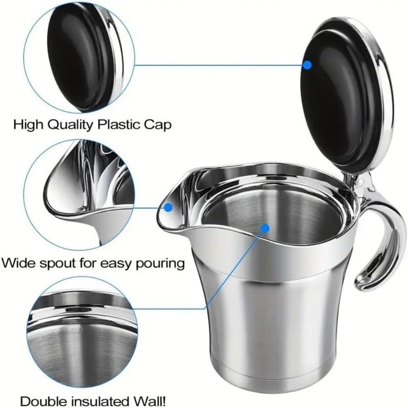 linsheng Gravy boat Stainless Steel Insulated Jug with Hinged Lid Ideal for Gravy or Cream at Thanksgiving, Stainless Steel Gravy Boat Sauce (450ML) (silver) - Image 2