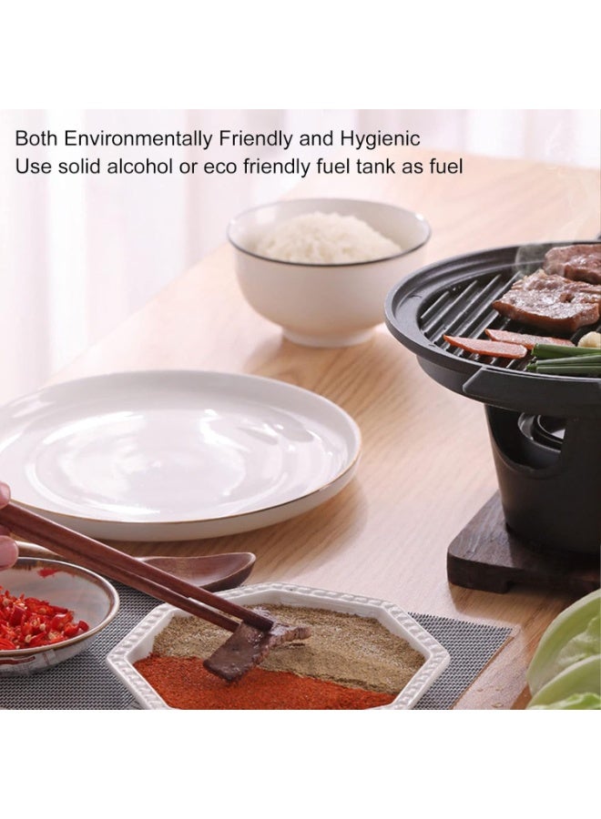 شواية فحم، شواية فحم محمولة 10.2 بوصة، شواية هيباشي يابانية بقاعدة خشبية، شواية طاولة محمولة من الحديد الزهر عديمة الدخان - Image 4