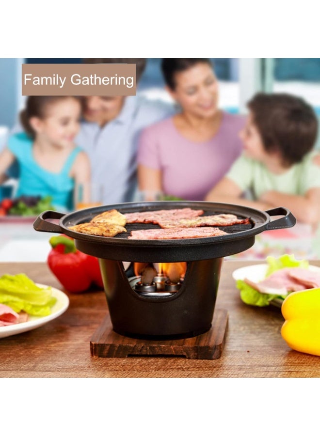 شواية فحم، شواية فحم محمولة 10.2 بوصة، شواية هيباشي يابانية بقاعدة خشبية، شواية طاولة محمولة من الحديد الزهر عديمة الدخان - Image 5