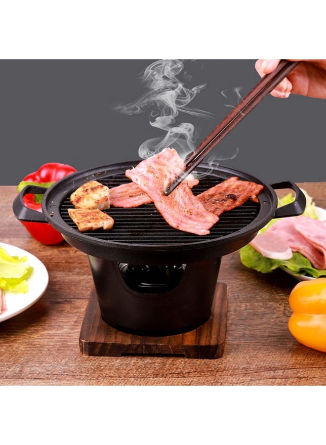 شواية فحم، شواية فحم محمولة 10.2 بوصة، شواية هيباشي يابانية بقاعدة خشبية، شواية طاولة محمولة من الحديد الزهر عديمة الدخان - Image 3